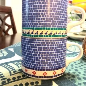 DANSK Mosaic Tile/Wave mugs/cups lot of 2ñ Portugal straight sided 2 3/4 inches
